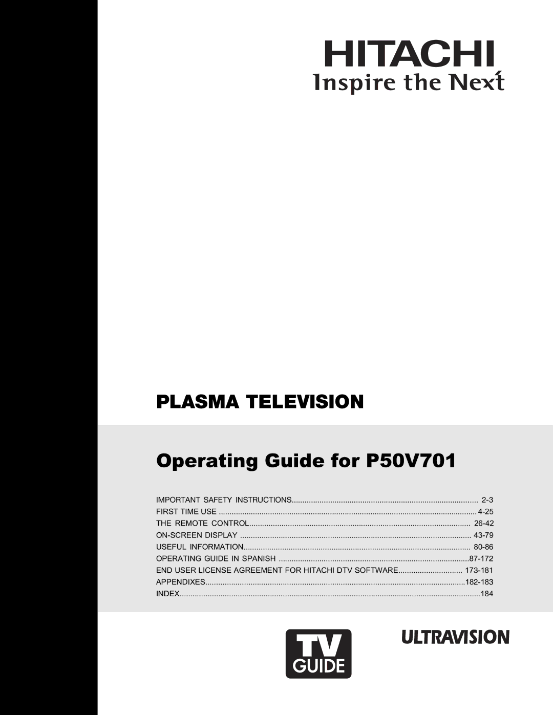 Hitachi P50V701 important safety instructions Plasma Television 