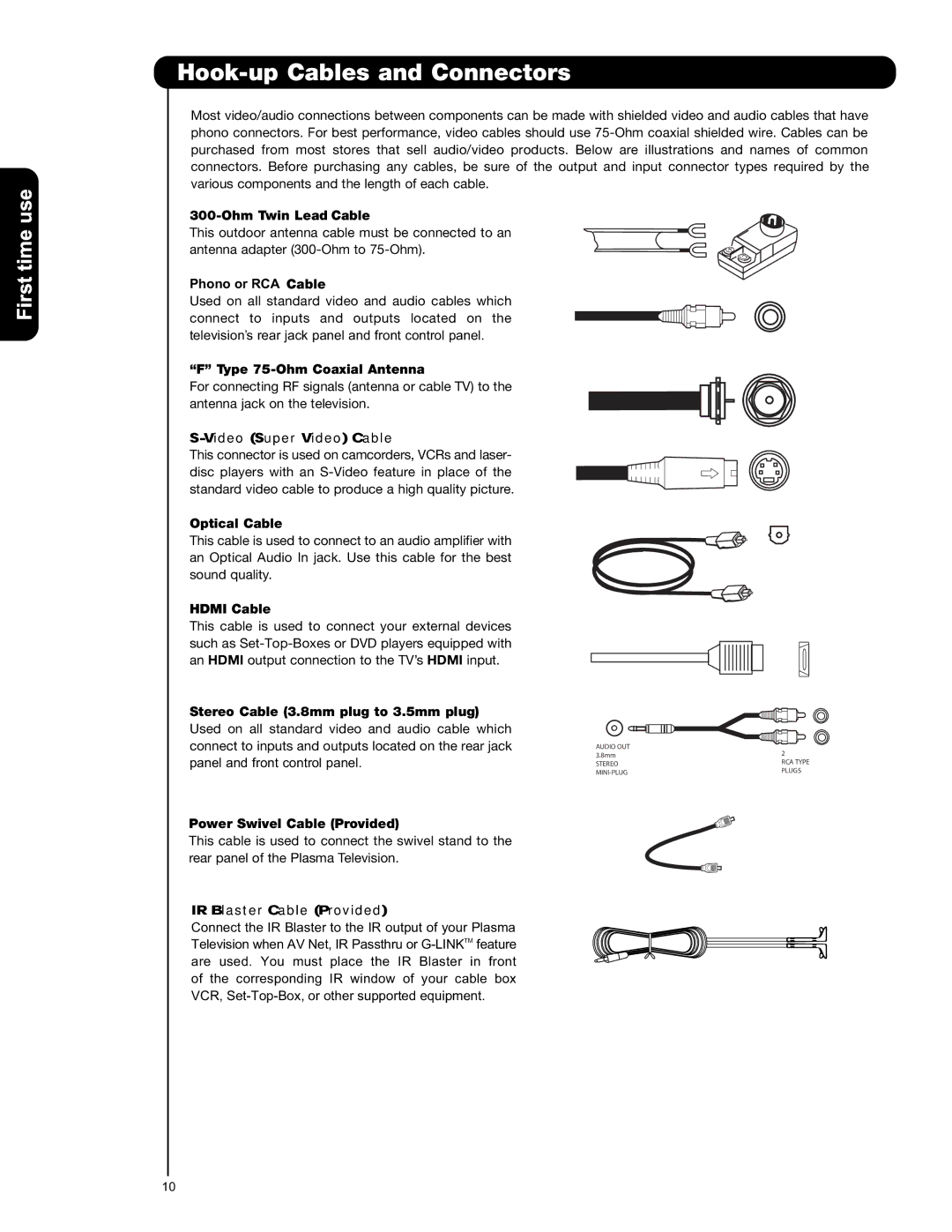 Hitachi P50V701 important safety instructions Hook-up Cables and Connectors 