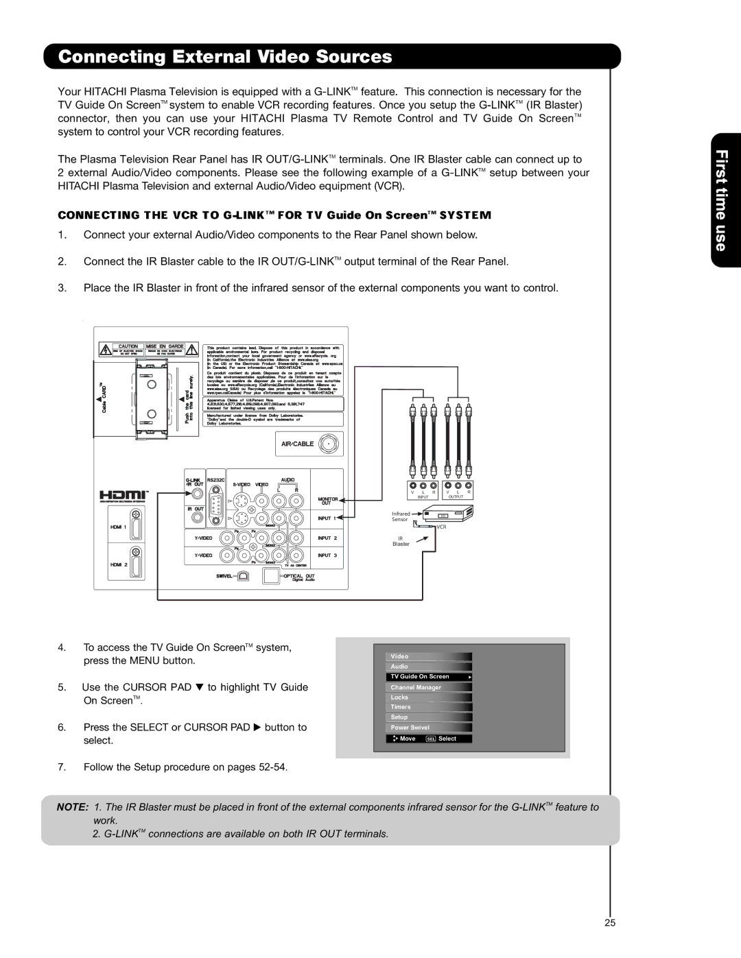 Hitachi P50V701 important safety instructions LINKTMconnections are available on both IR OUT terminals 