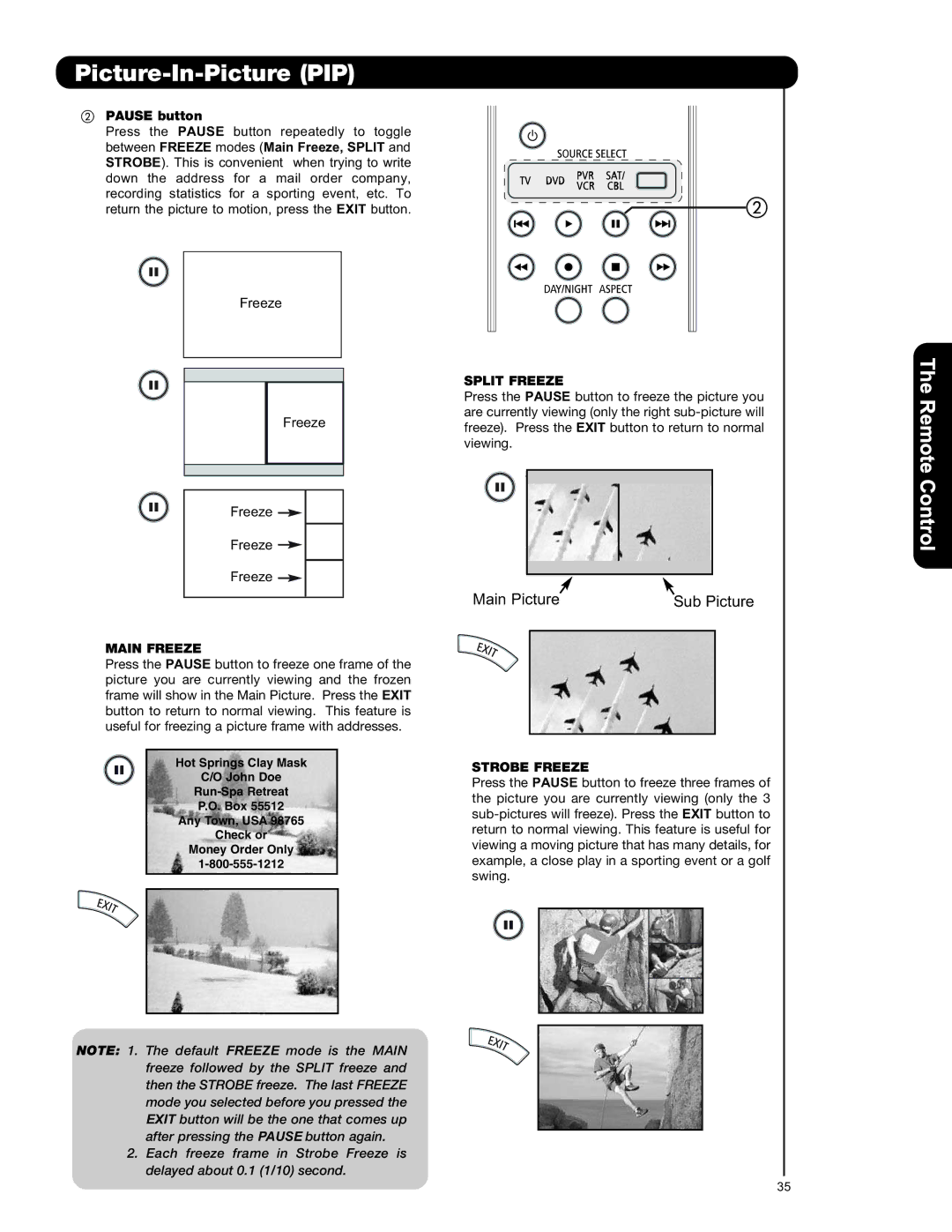 Hitachi P50V701 important safety instructions Between Freeze modes Main Freeze, Split, Split Freeze, Strobe Freeze 