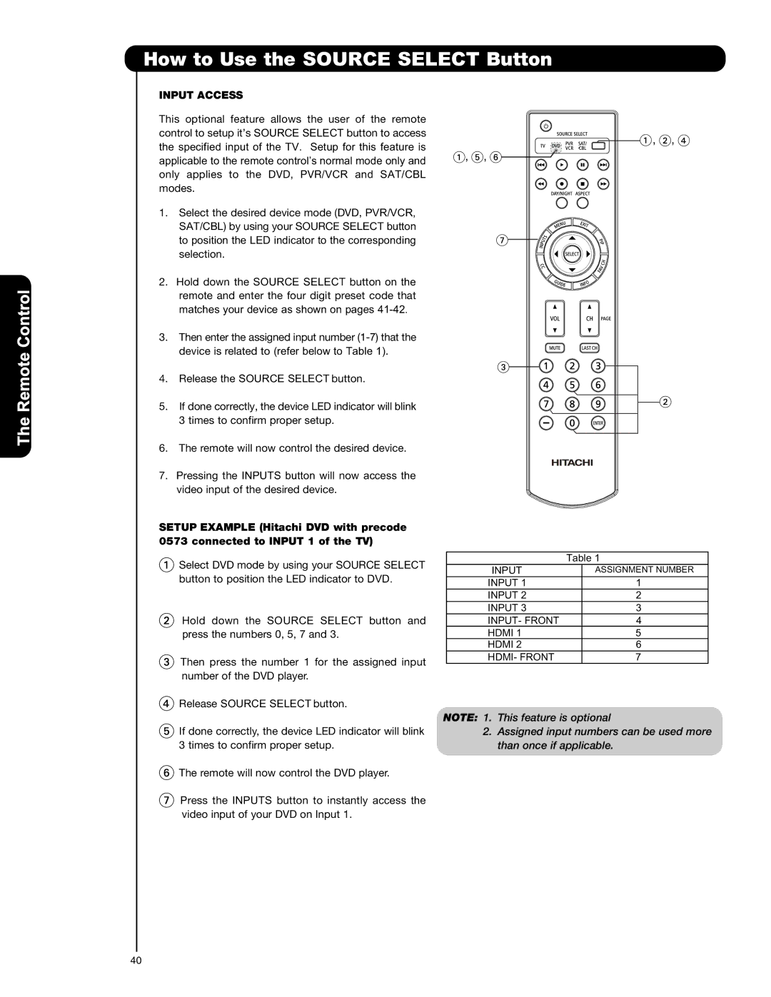 Hitachi P50V701 important safety instructions How to Use the Source Select Button, Input Access 