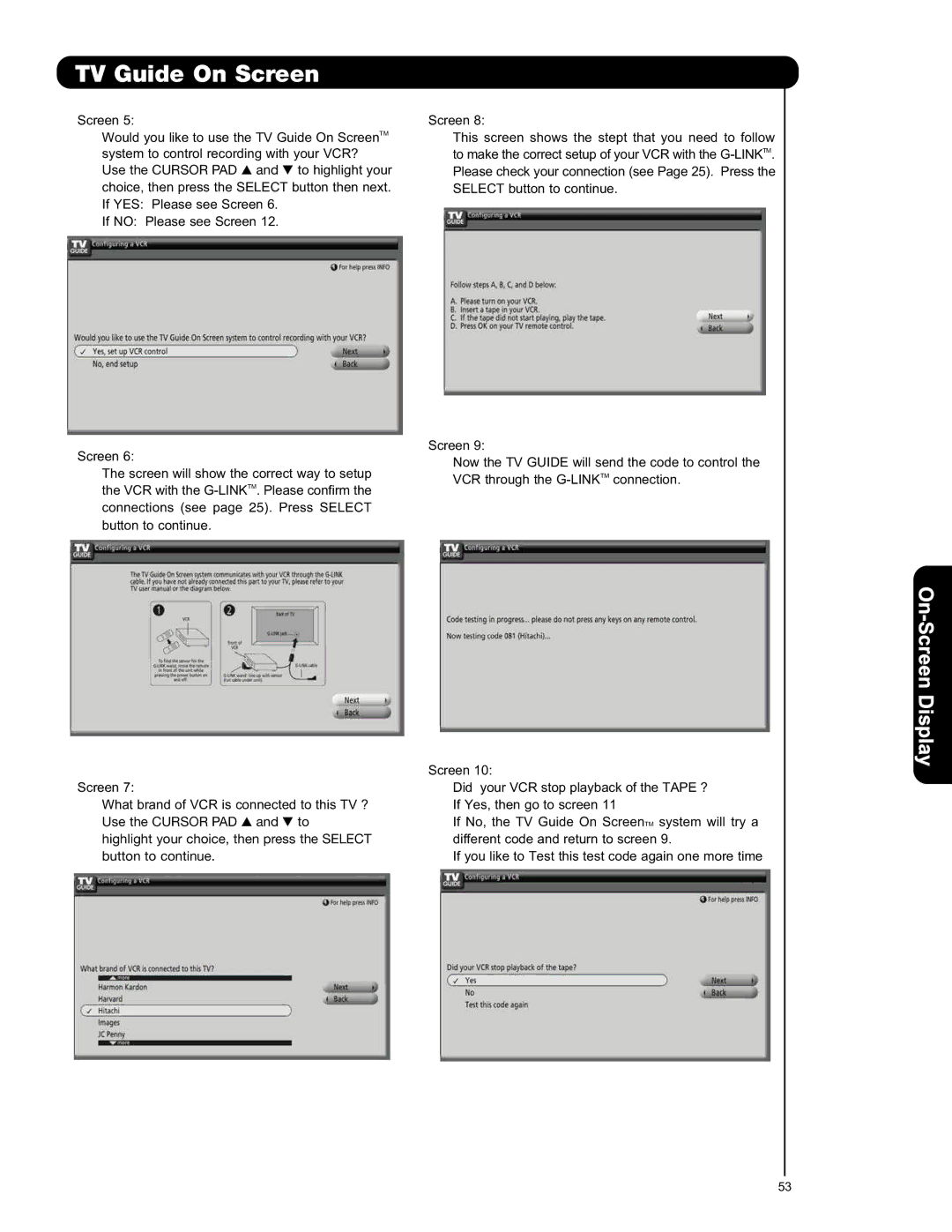 Hitachi P50V701 important safety instructions TV Guide On Screen 