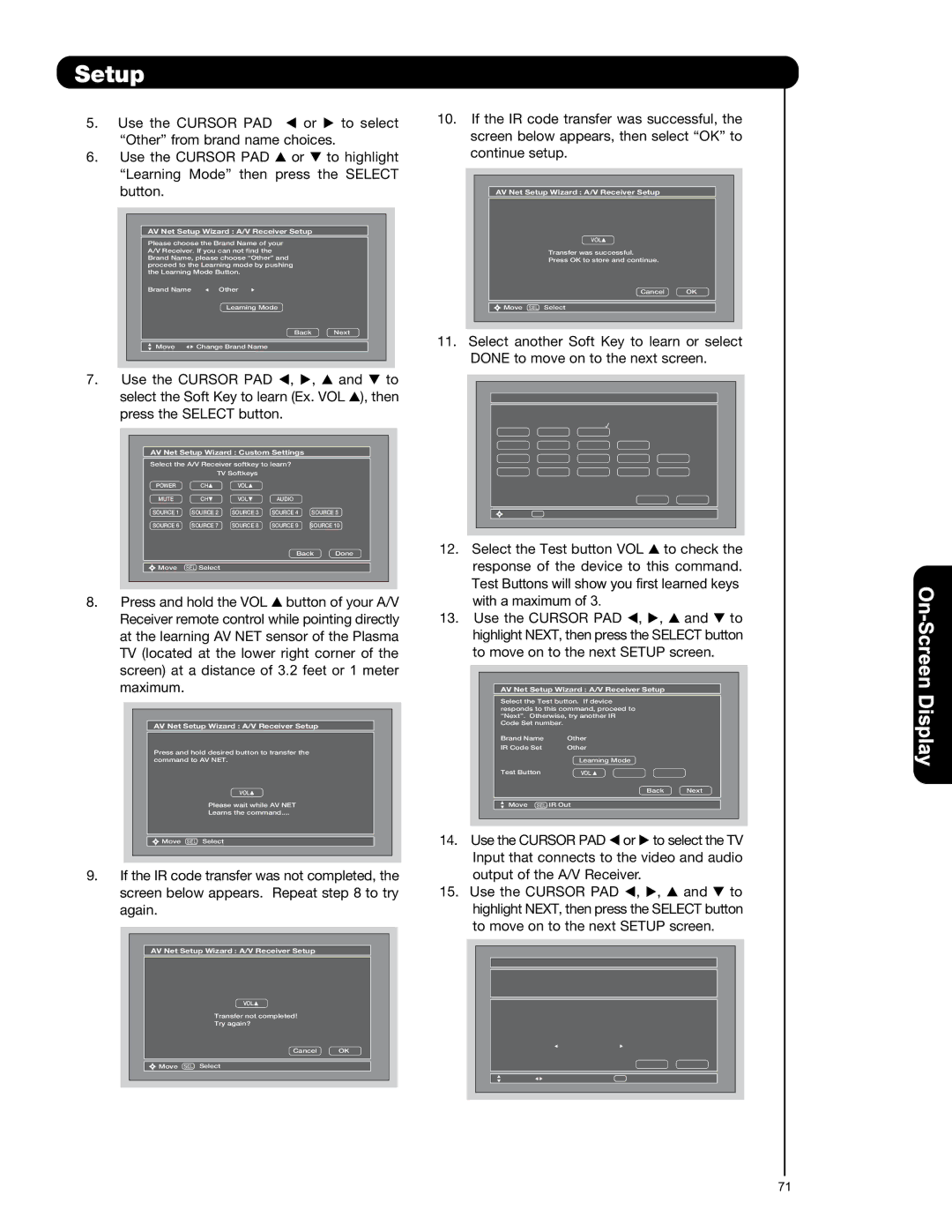 Hitachi P50V701 important safety instructions AV Net Setup Wizard Custom Settings 