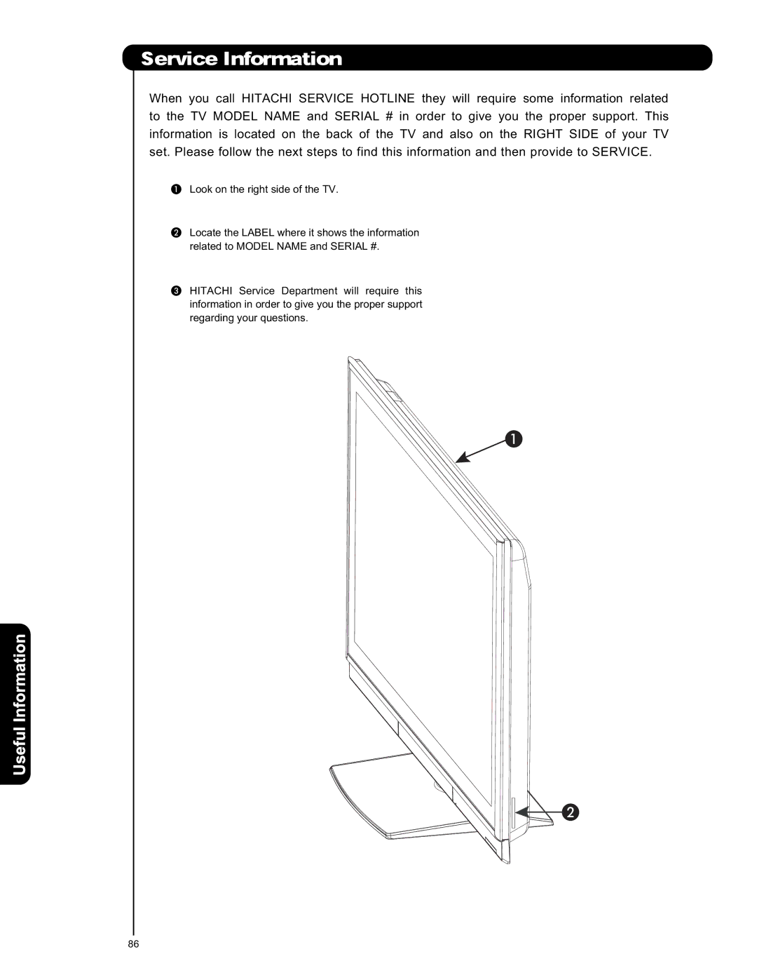 Hitachi P50V701 important safety instructions Useful Information 