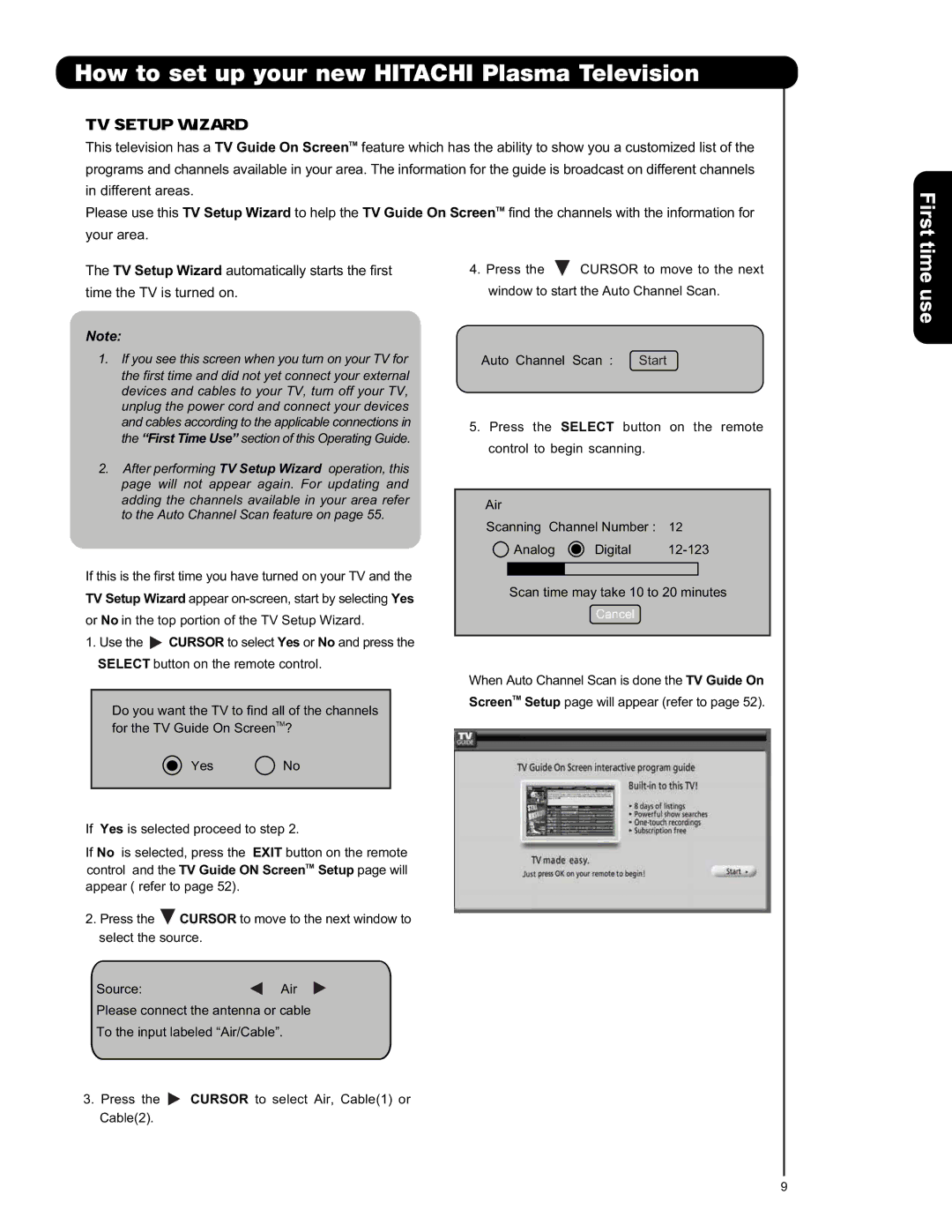 Hitachi P50V701 important safety instructions Time use 