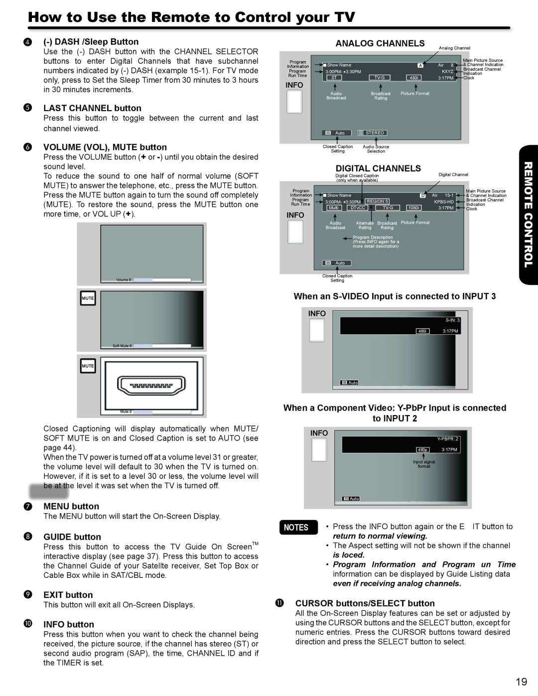 Hitachi P50V702 important safety instructions How to Use the Remote to Control your TV, Digital Channels 