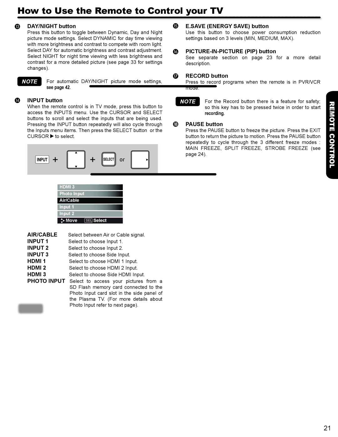 Hitachi P50V702 important safety instructions Hdmi, Photo Input 