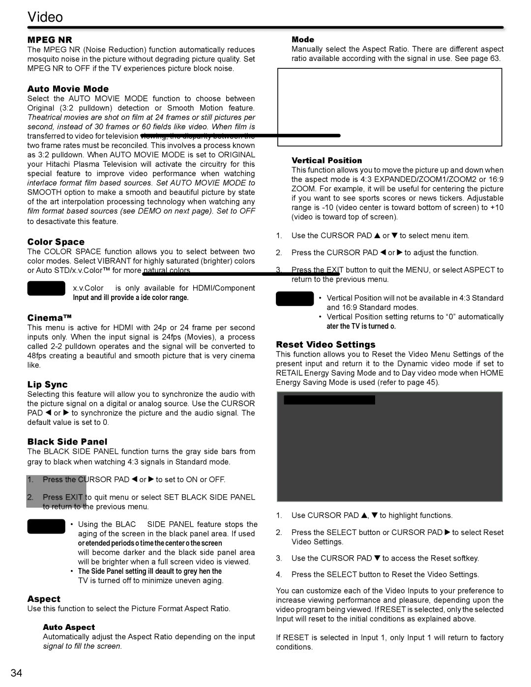 Hitachi P50V702 important safety instructions Mpeg NR 