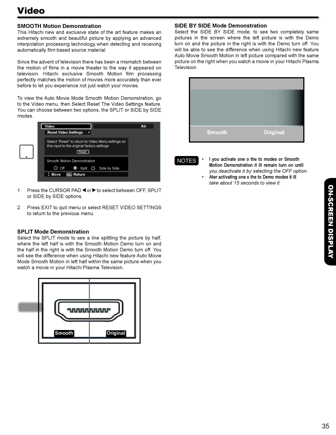 Hitachi P50V702 Smooth Motion Demonstration, Side by Side Mode Demonstration, Split Mode Demonstration 