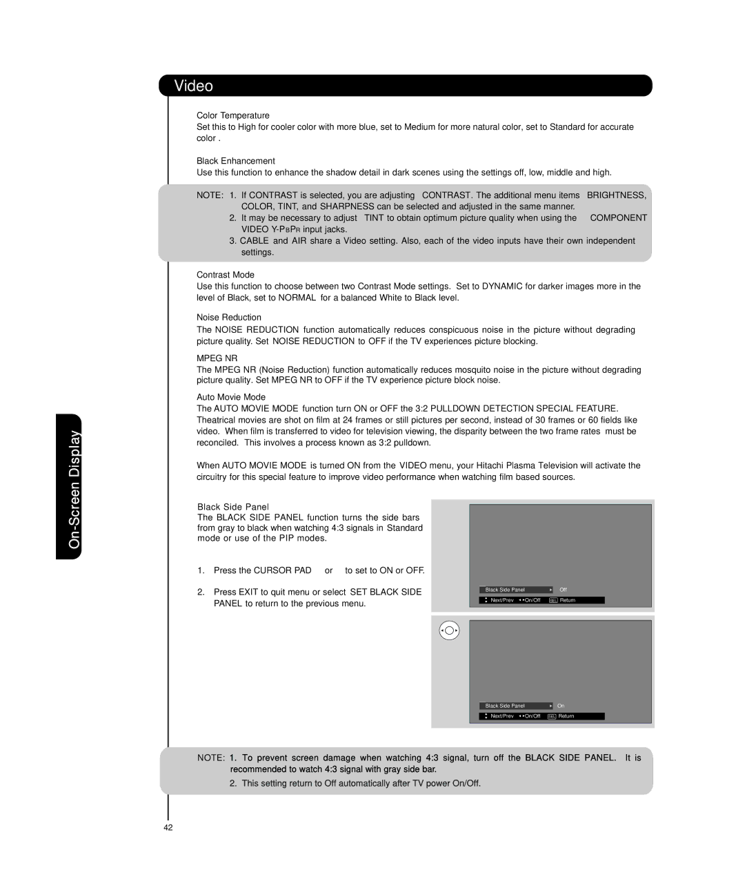 Hitachi P55T501 important safety instructions Mpeg NR 