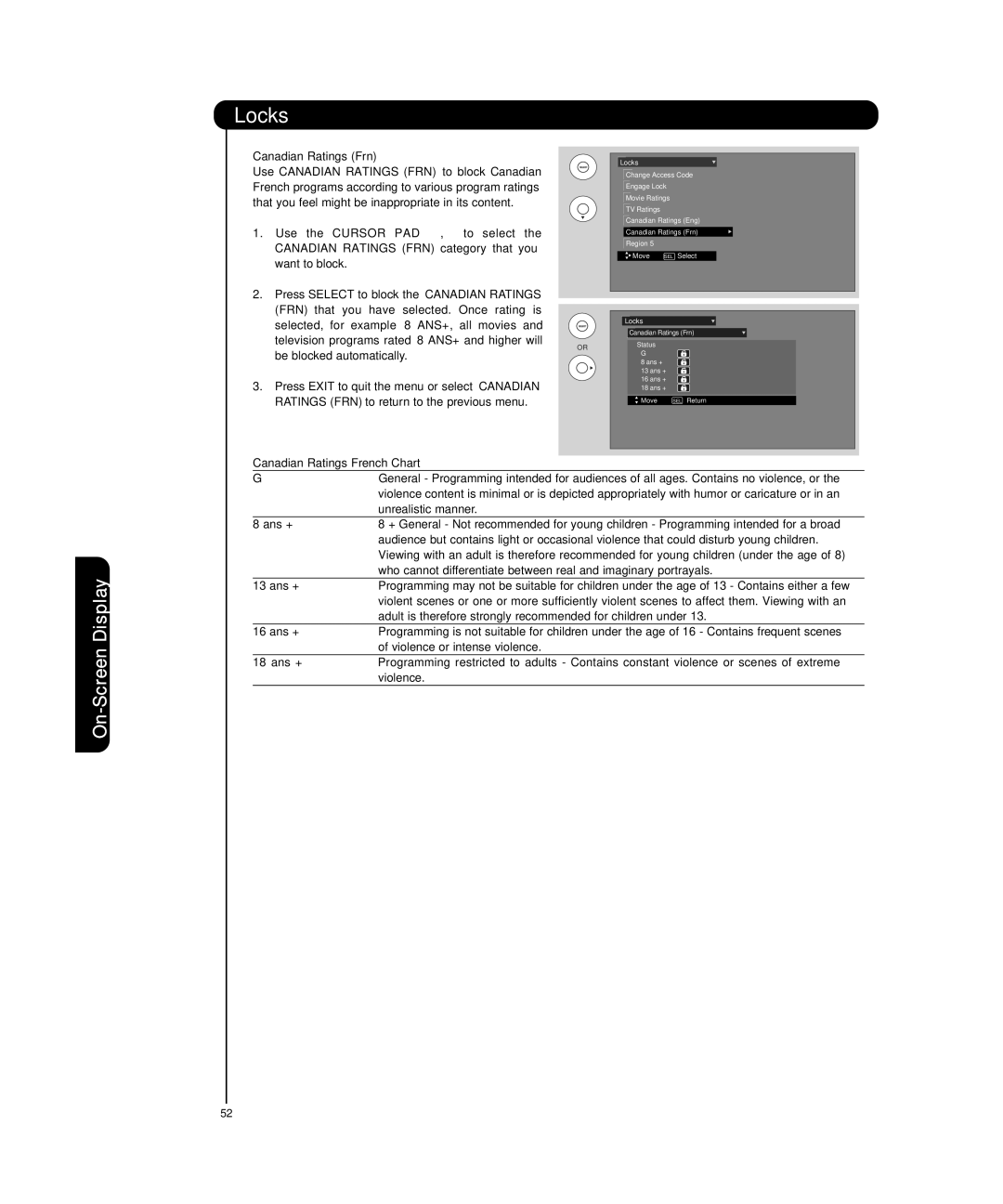 Hitachi P55T501 important safety instructions Canadian Ratings French Chart 