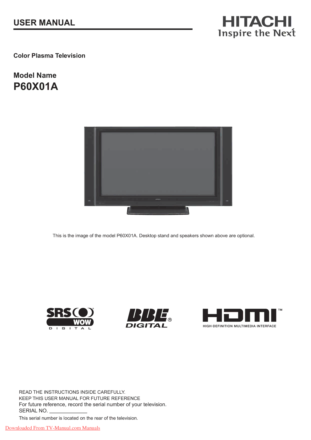 Hitachi P60X01A manual $ 