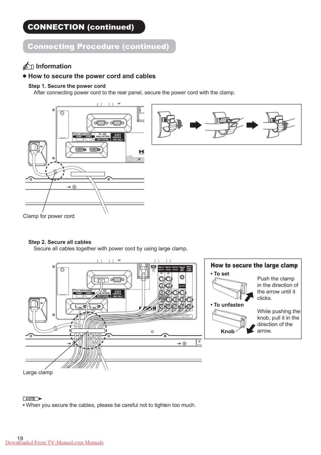 Hitachi P60X01A manual 6WHS6HFXUHWKHSRZHUFRUG, 6WHS6HFXUHDOOFDEOHV, 7RXQIDVWHQ, Qre 