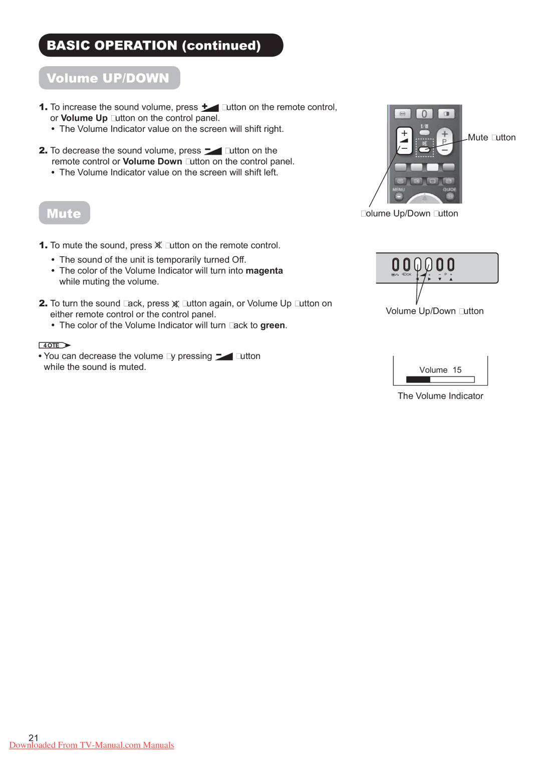 Hitachi P60X01A manual $6,&235$7,21FRQWLQXHG 9ROX H832, 0XWHEXWWRQ 9ROXPH8SRZQEXWWRQ, 7KH9ROXPH,QGLFDWRU 