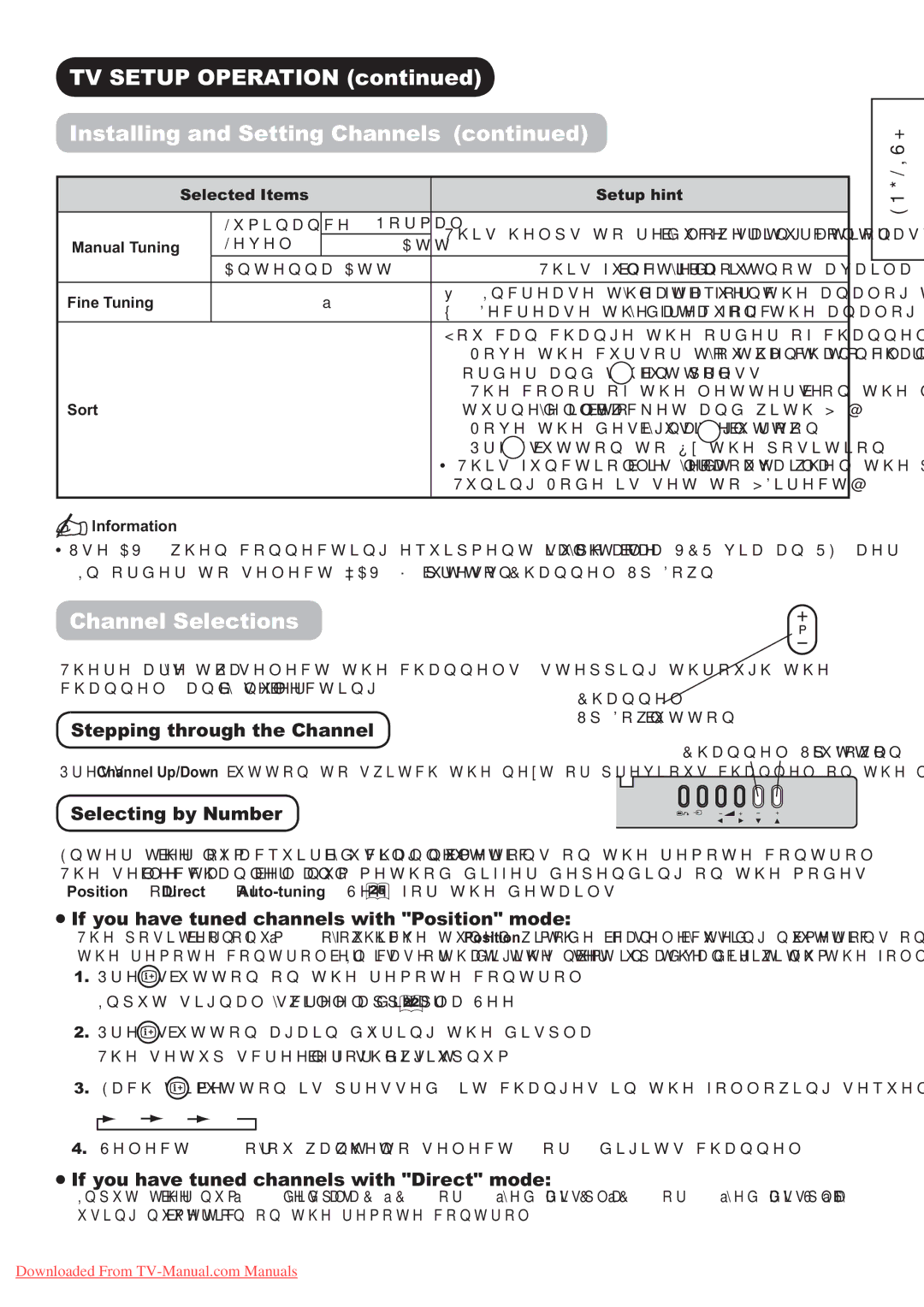 Hitachi P60X01A manual QVWDOOLQJDQG6HWWLQJ&KDQQHOVFRQWLQXHG, KDQQHO6HOHFWLRQV 