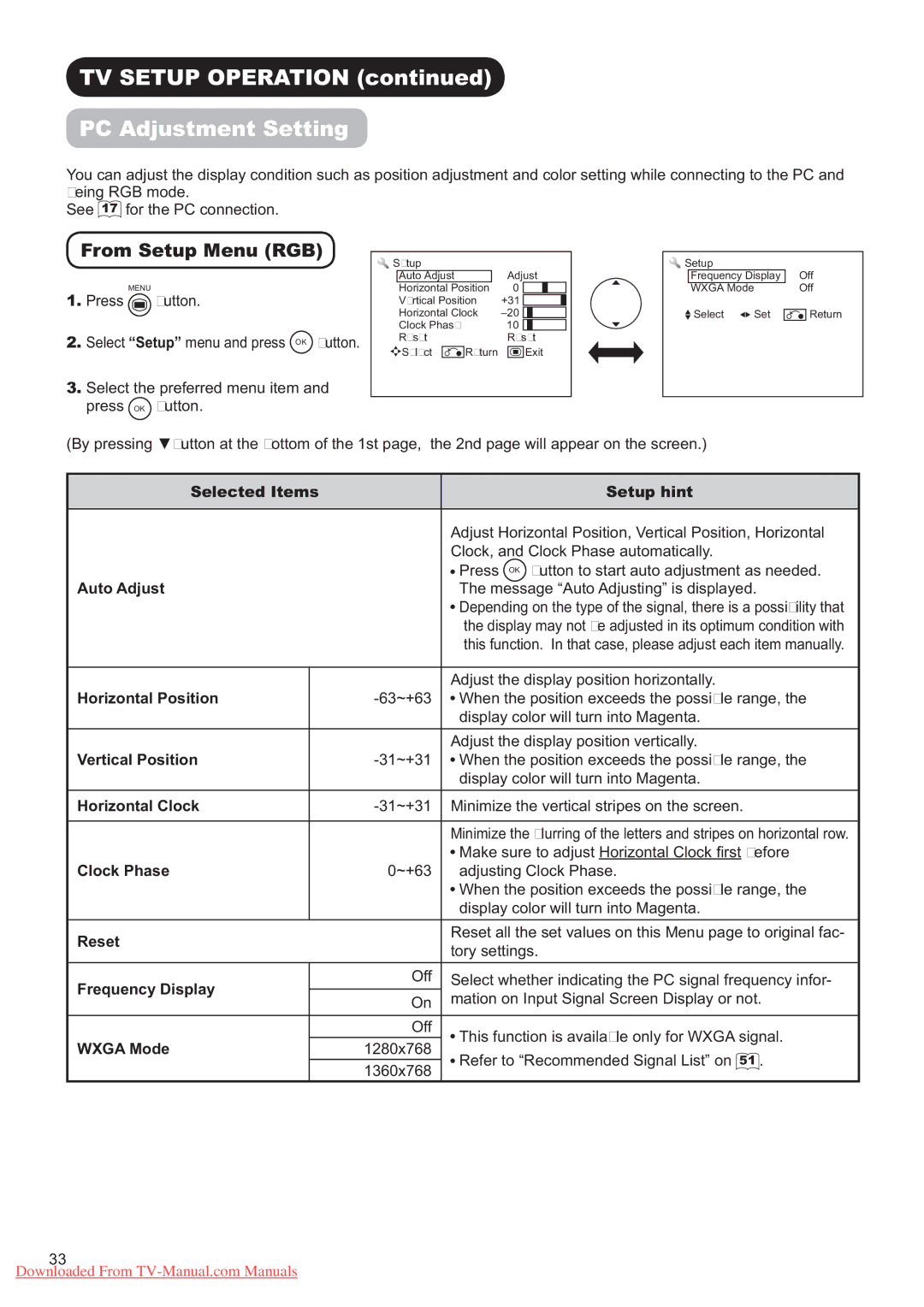 Hitachi P60X01A manual $GMXVW HQW6HWWLQJ, UR 6HWXS0HQX5*% 