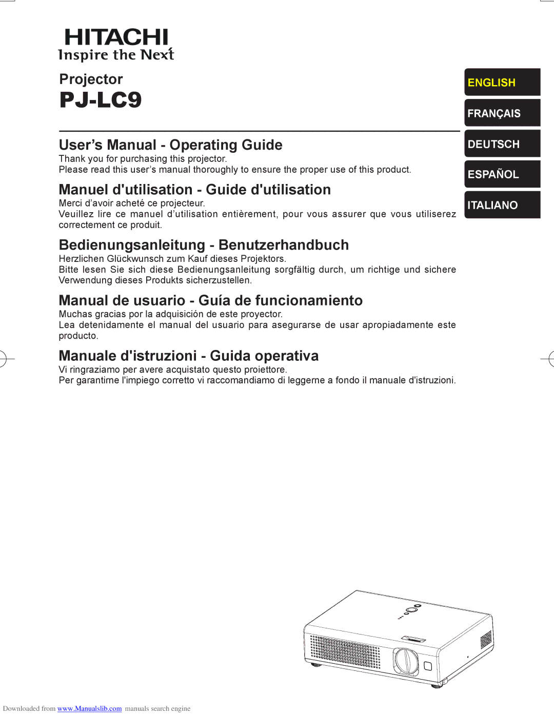 Hitachi PJ-LC9 user manual Projector, User’s Manual Operating Guide, Manuel dutilisation Guide dutilisation 