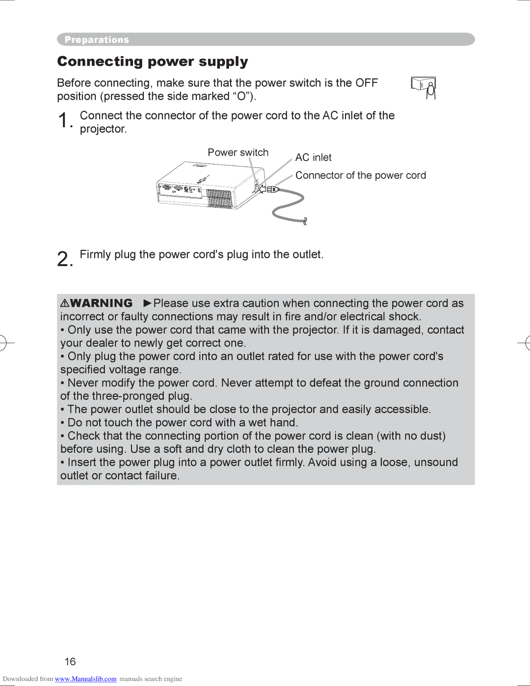 Hitachi PJ-LC9 user manual Connecting power supply 