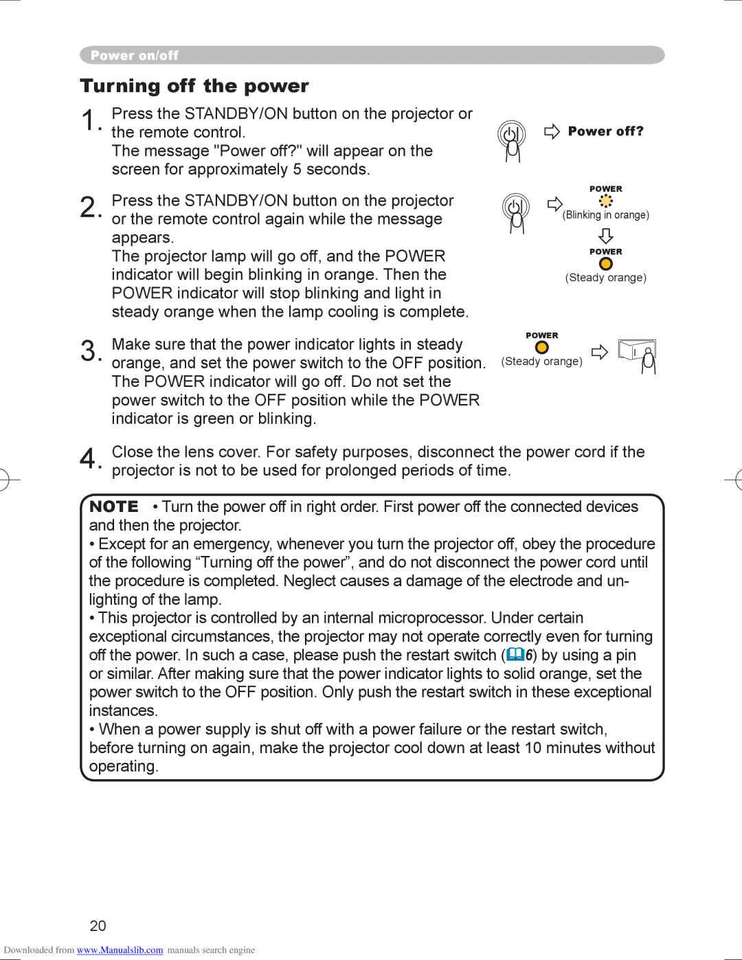 Hitachi PJ-LC9 user manual Turning off the power 