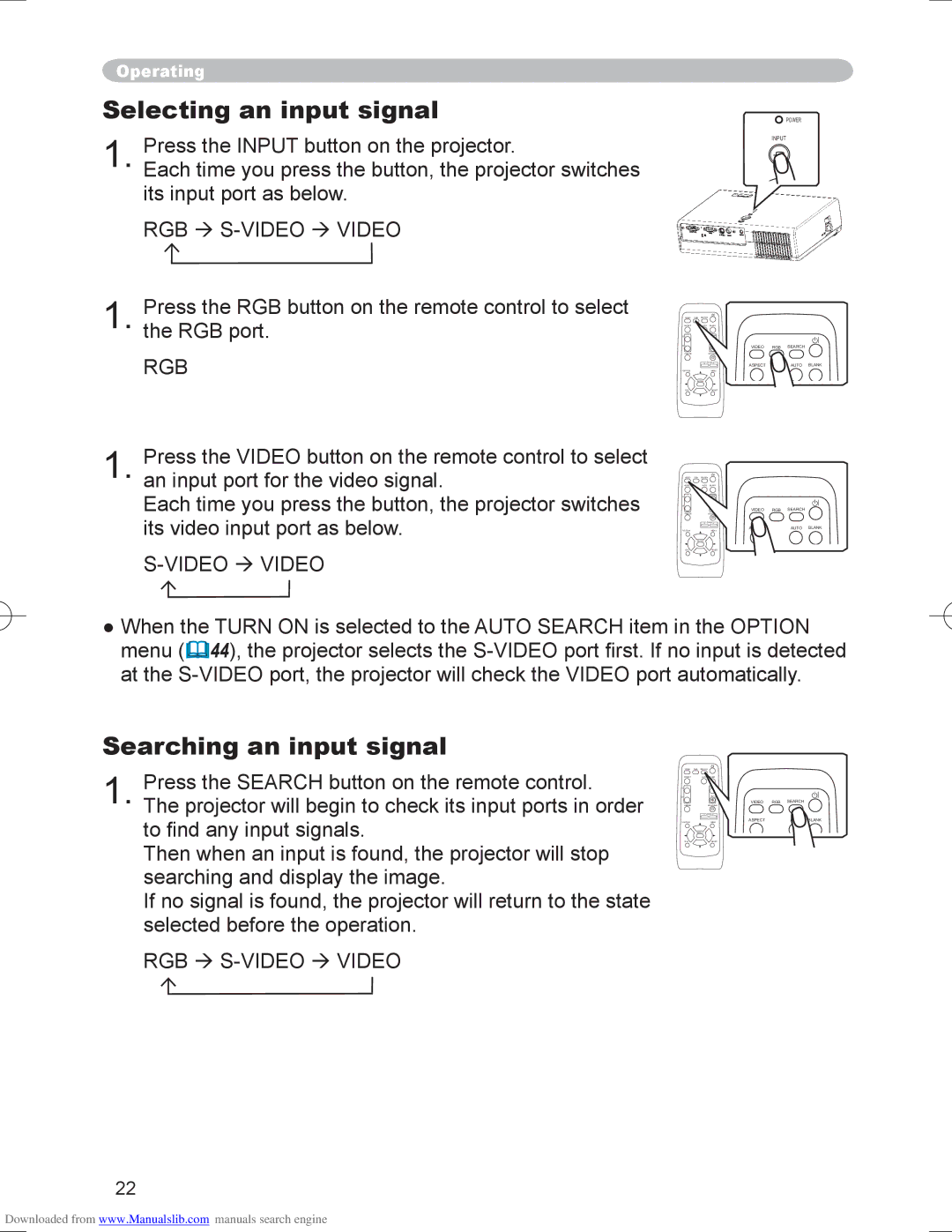 Hitachi PJ-LC9 user manual Selecting an input signal, Searching an input signal 