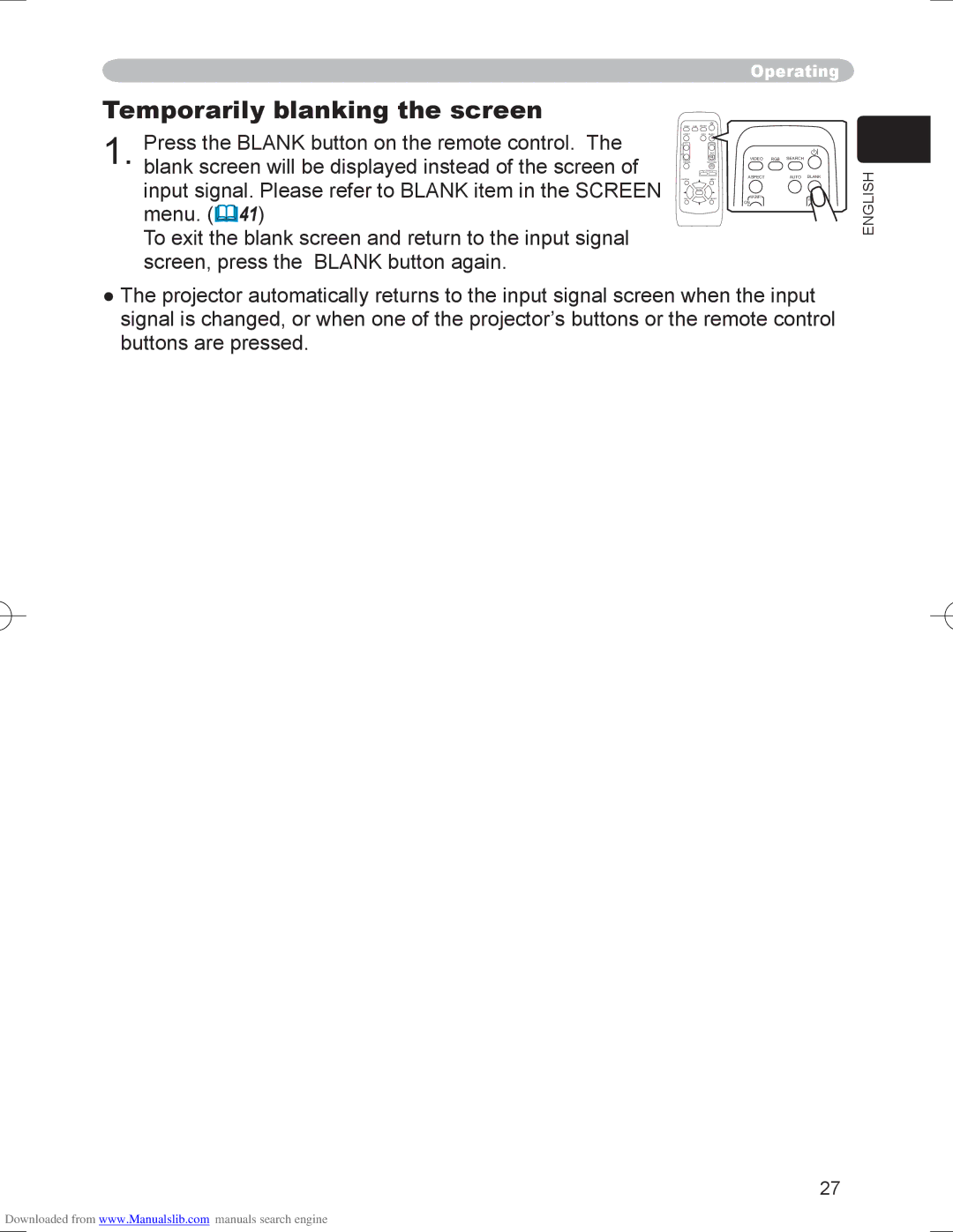 Hitachi PJ-LC9 user manual Temporarily blanking the screen 