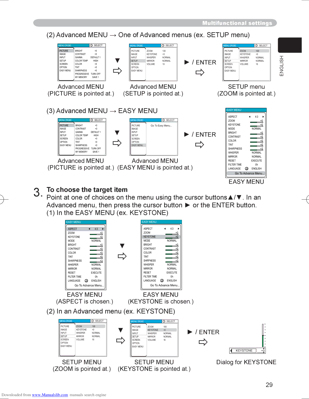 Hitachi PJ-LC9 user manual To choose the target item, Setup Menu 