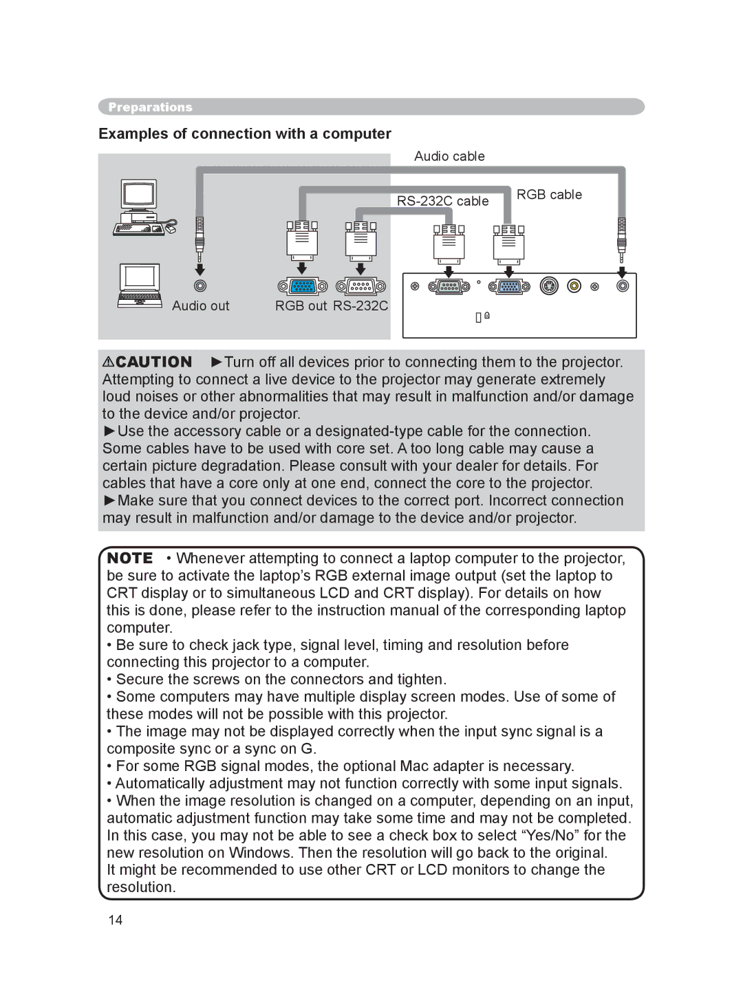 Hitachi PJ-LC9 user manual Examples of connection with a computer 