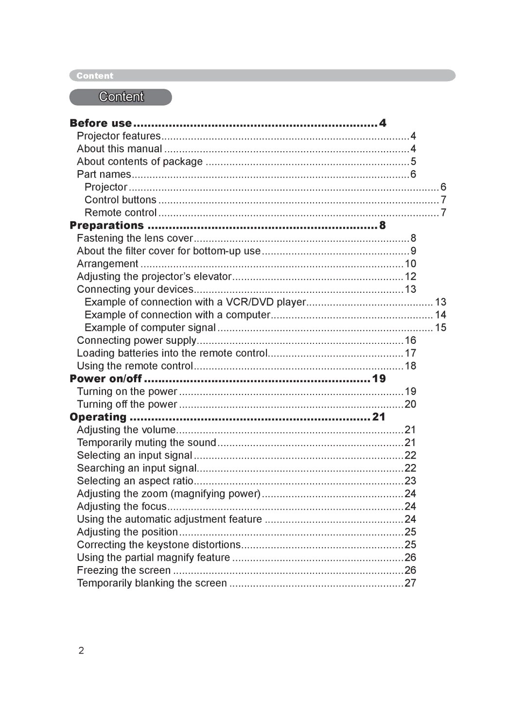 Hitachi PJ-LC9 user manual Before use, Preparations, Power on/off, Operating, Turning on the power Turning off the power 