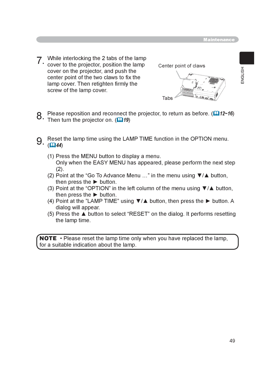 Hitachi PJ-LC9 user manual Center point of claws Tabs 