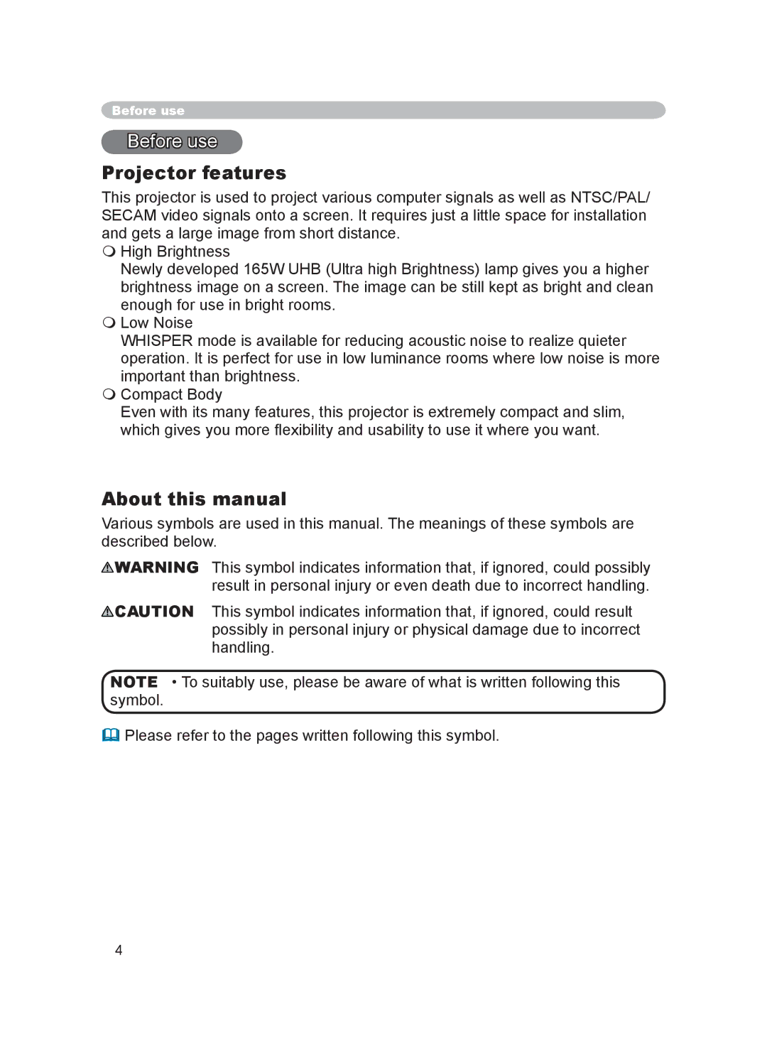 Hitachi PJ-LC9 user manual Projector features, About this manual 