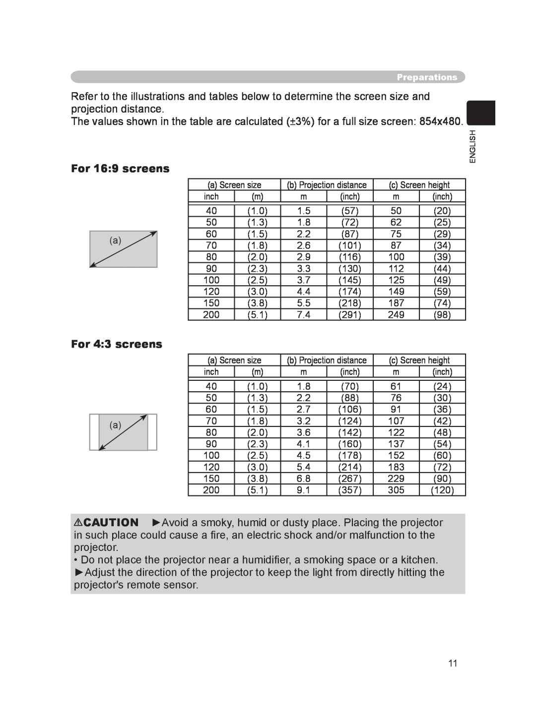 Hitachi PJ-LC9 user manual For 16 9 screens, For 4 3 screens 
