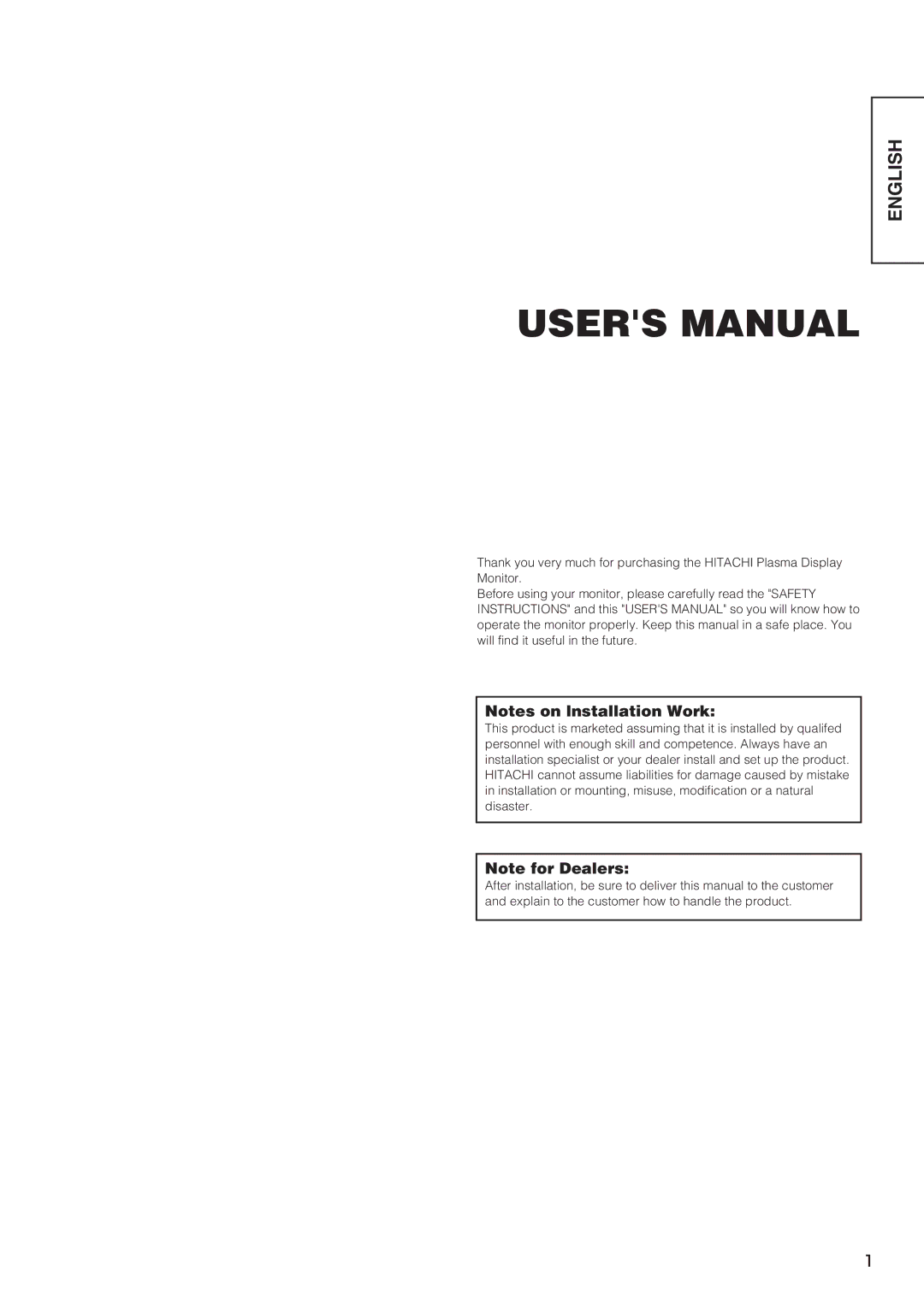 Hitachi PW1 user manual English 