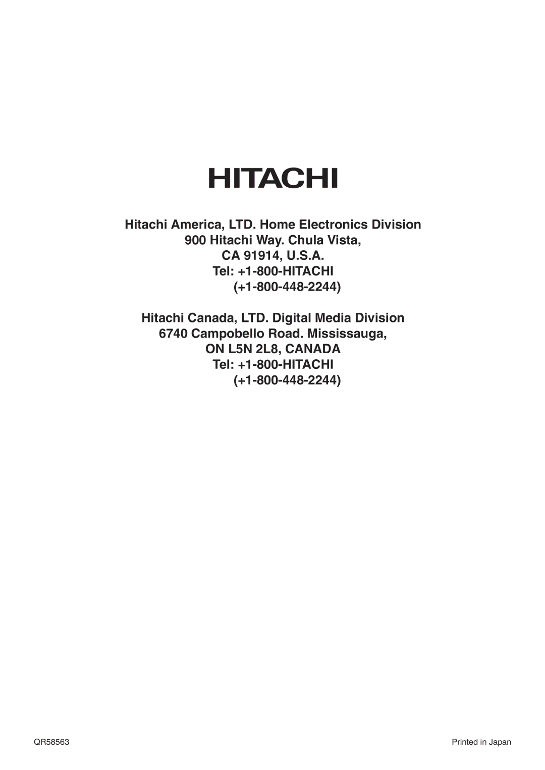 Hitachi PW1 user manual QR58563 