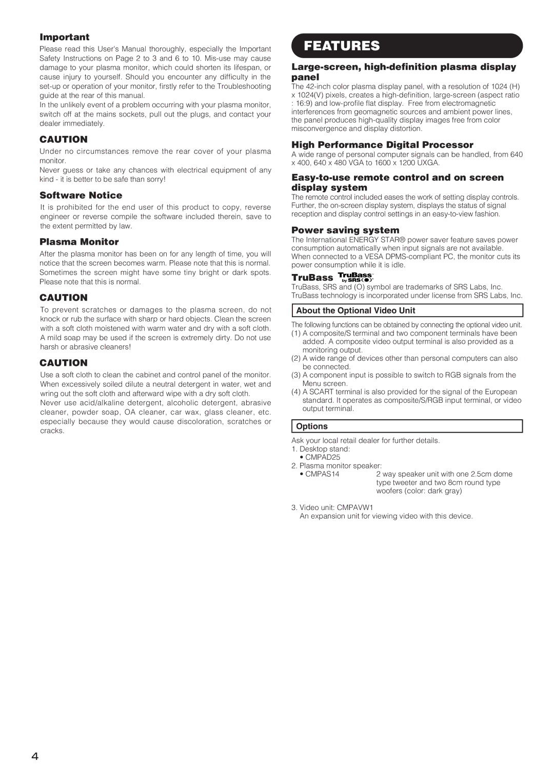 Hitachi PW1 user manual Features 