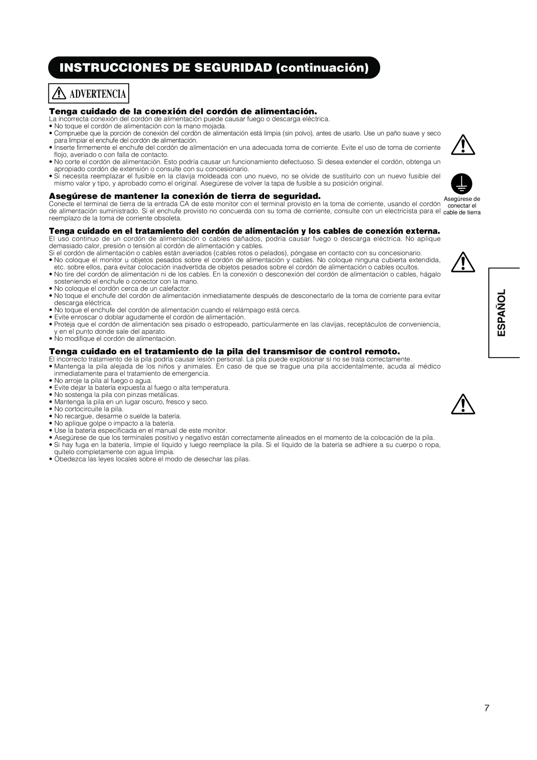 Hitachi PW1A user manual INSTRUCCIONES DE SEGURIDAD continuación, Advertencia, Español 