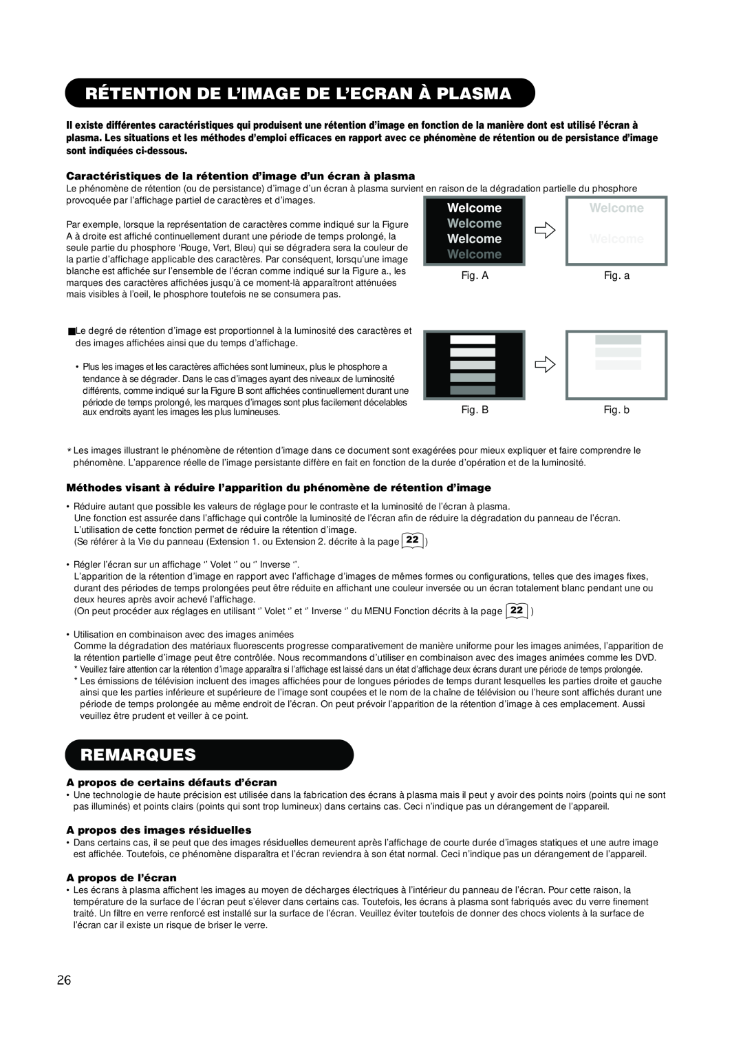 Hitachi PW1A user manual Rétention De L’Image De L’Ecran À Plasma, Remarques, A propos de certains défauts d’écran 