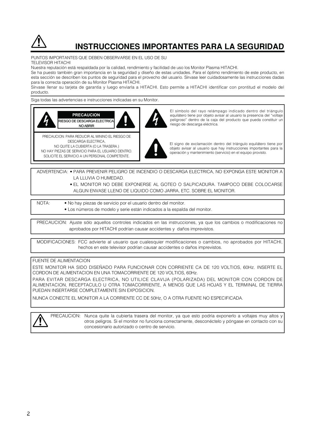 Hitachi PW1A user manual Instrucciones Importantes Para La Seguridad 