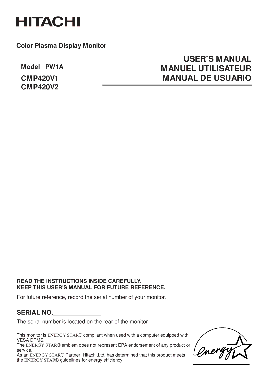 Hitachi PW1A user manual CMP420V1 CMP420V2 