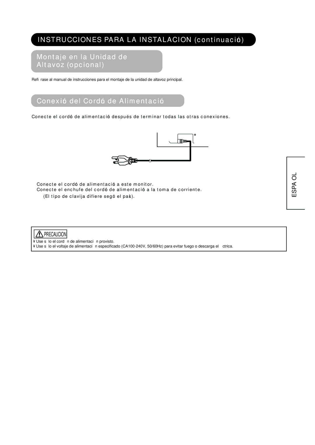 Hitachi PW1A user manual Conexión del Cordón de Alimentación 