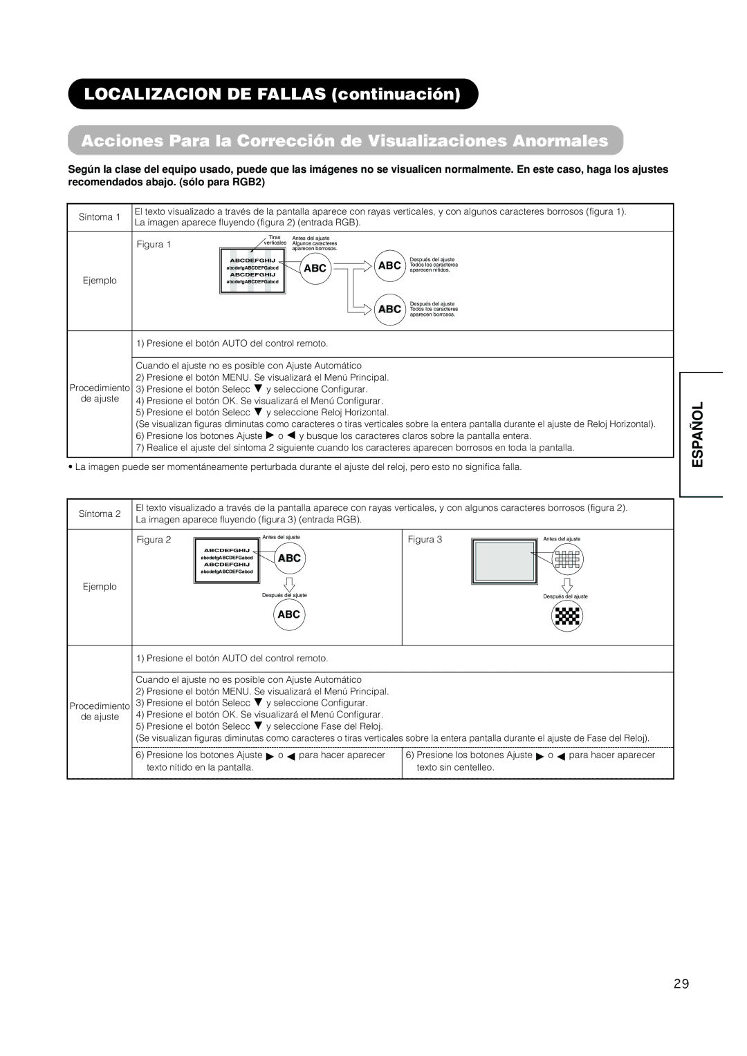 Hitachi PW1A user manual La imagen aparece fluyendo figura 2 entrada RGB, De ajuste, Presione el botón Selecc 