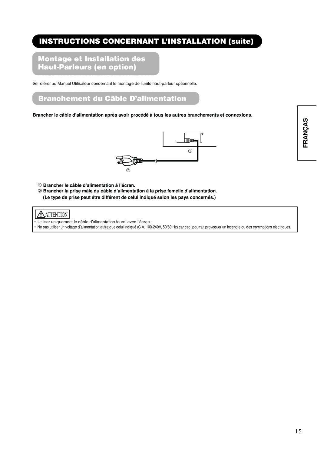 Hitachi PW1A user manual Branchement du Câble D’alimentation 