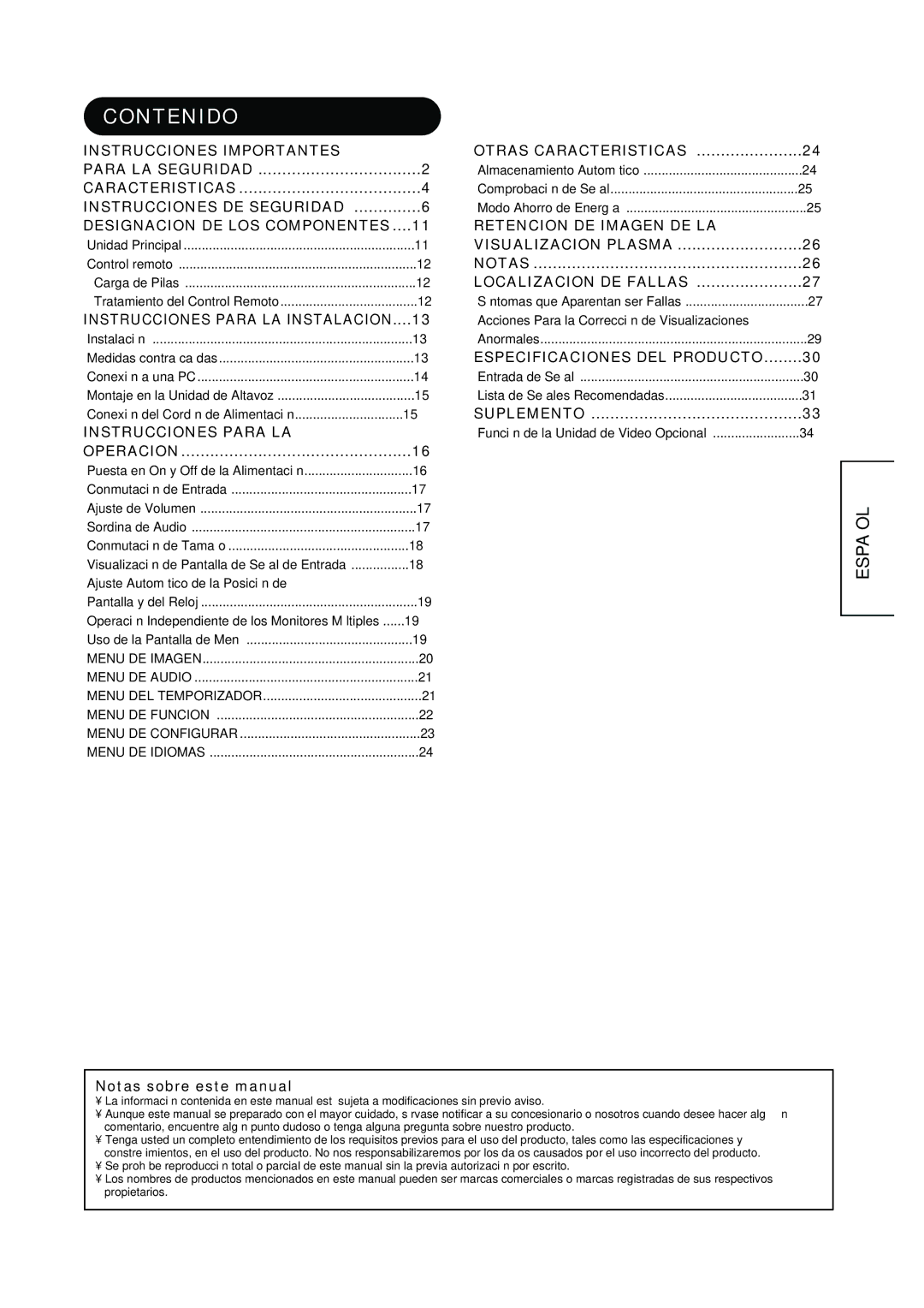 Hitachi PW1A user manual Contenido, Notas sobre este manual 