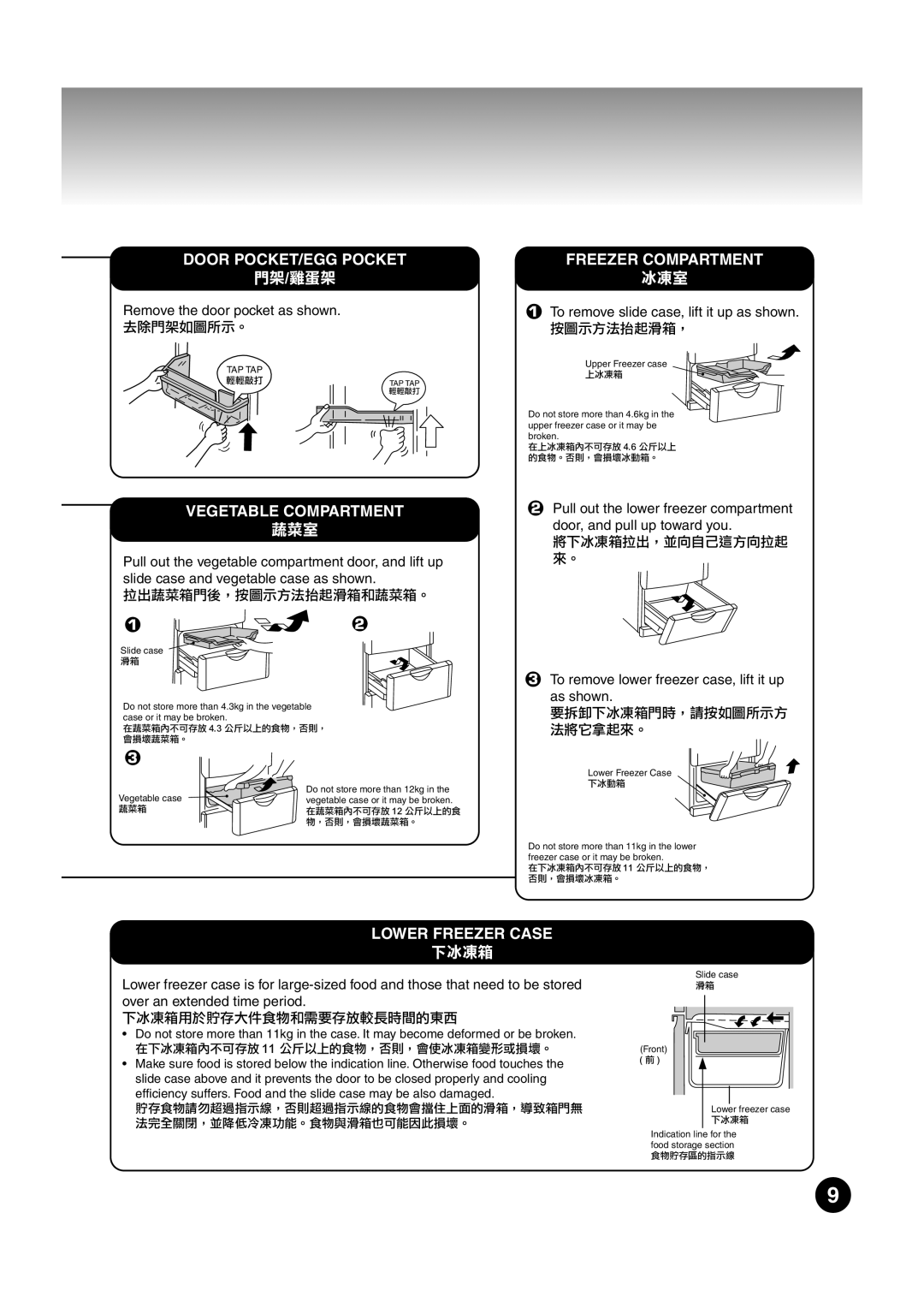 Hitachi R-S37SVND, R-S37SVS Door POCKET/EGG Pocket, Vegetable Compartment, Freezer Compartment, Lower Freezer Case 