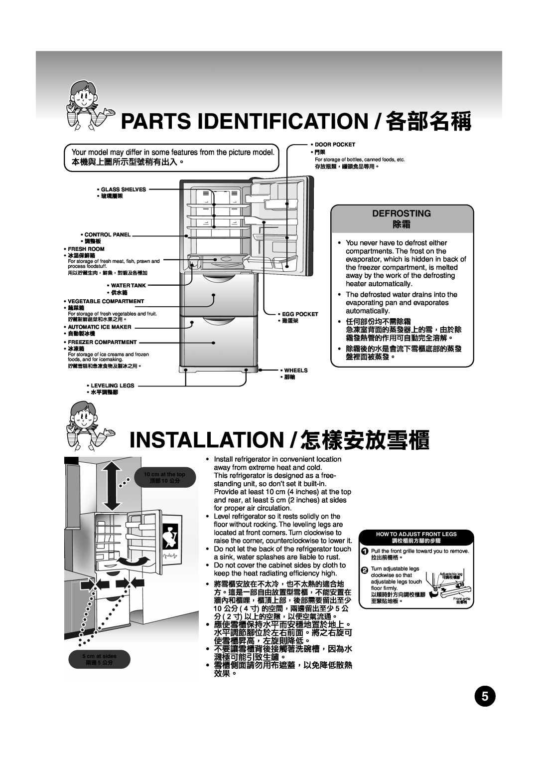 Hitachi R-S37SVH, R-S37SVND, R-S37SVS operation manual Parts Identification /=, Installation /  !#, Defrosting 