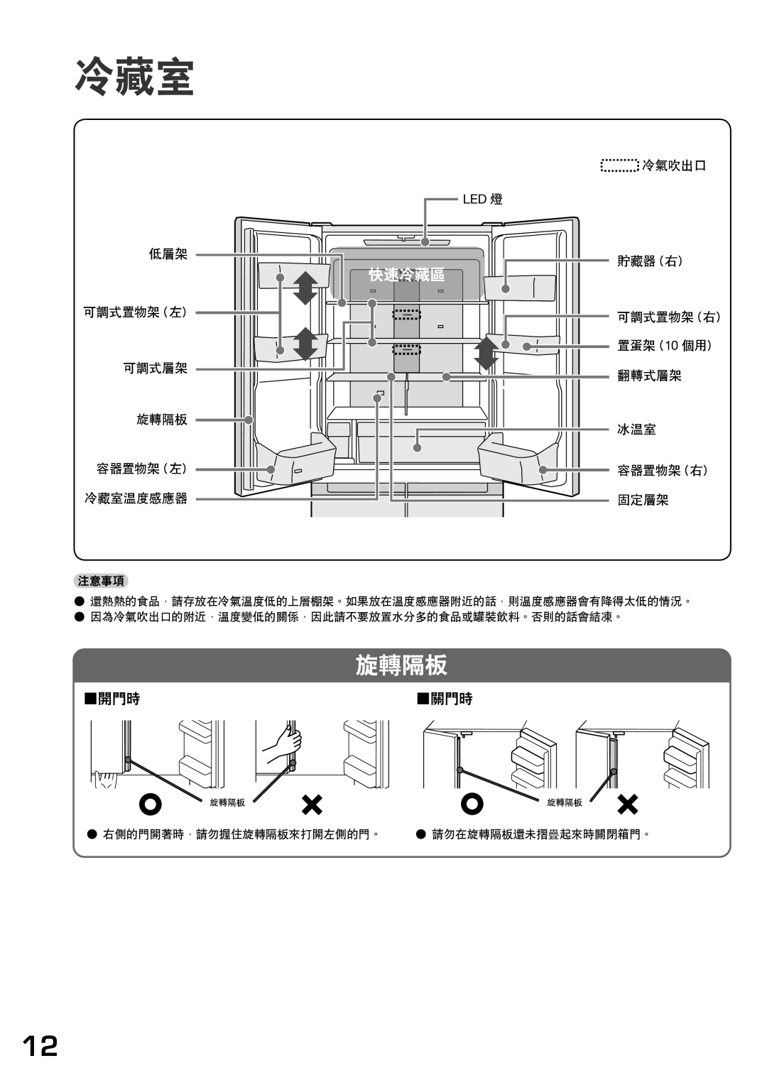 Hitachi r-sf42bms operation manual 冷藏室, 旋轉隔板 