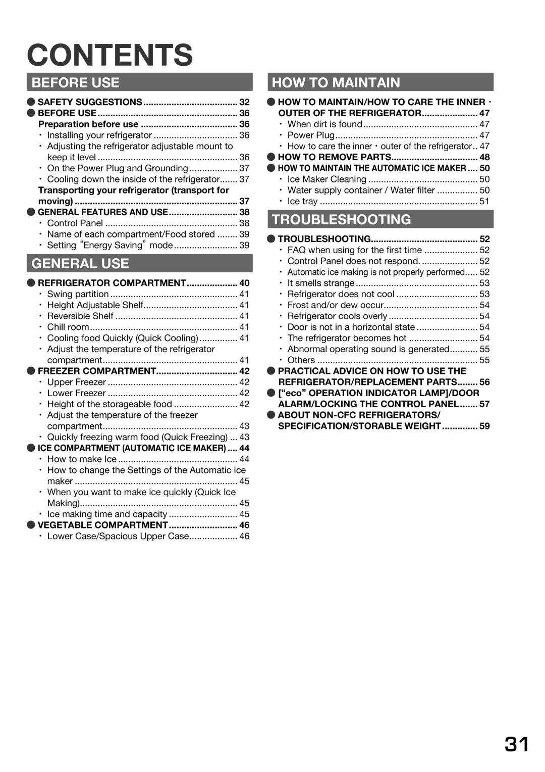 Hitachi r-sf42bms operation manual Contents 