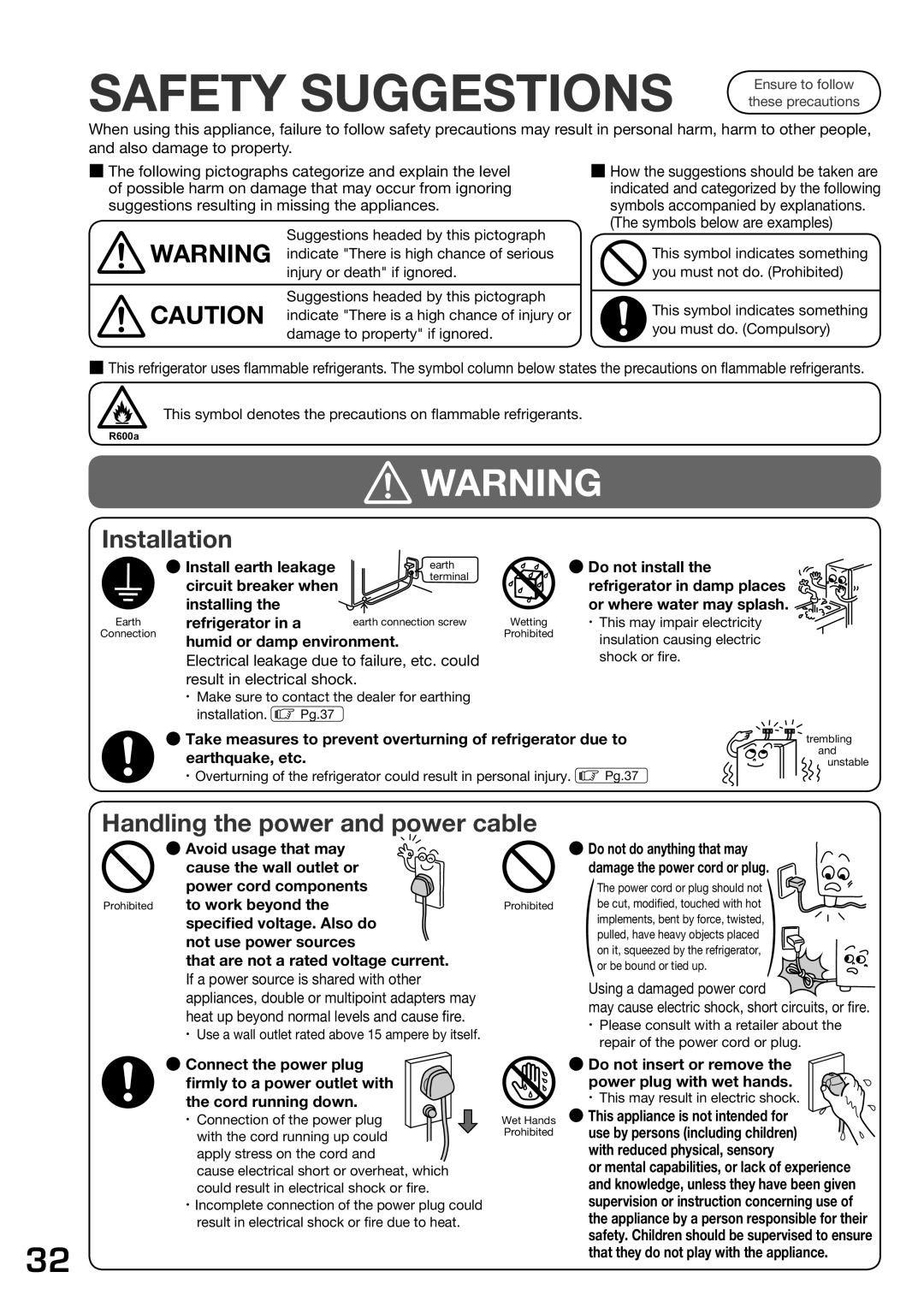 Hitachi r-sf42bms operation manual Safety Suggestions, Symbols below are examples, To work beyond 