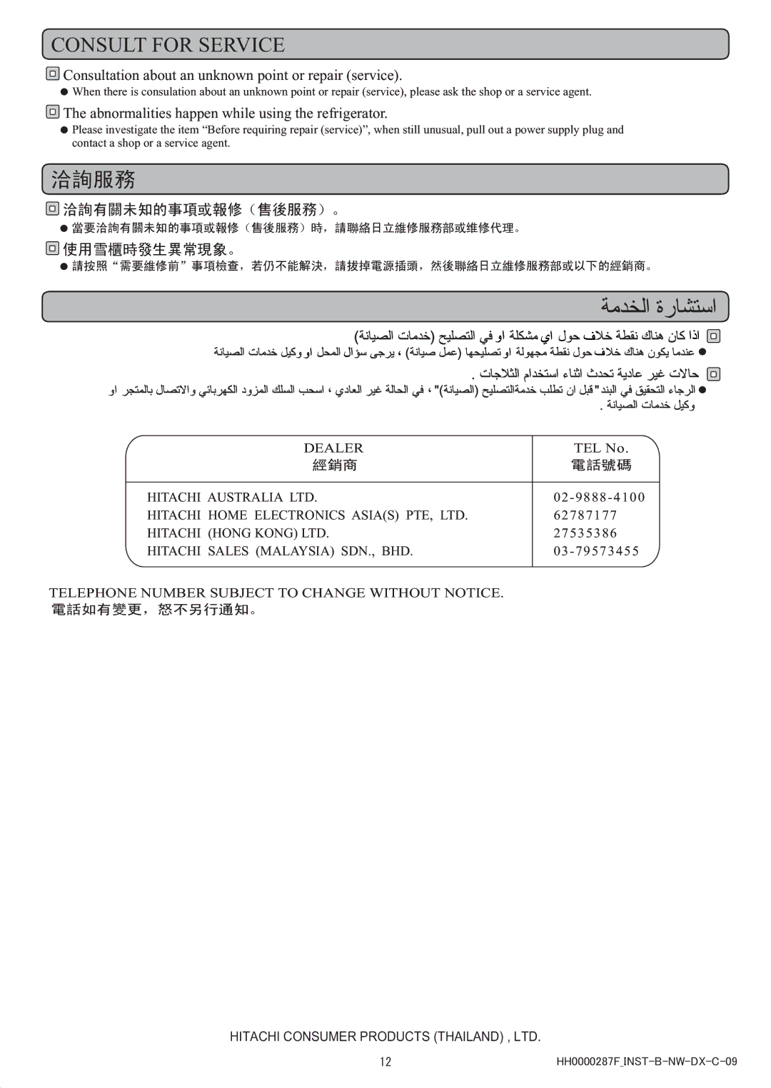 Hitachi R-4000HT SLS Silver, R-Z451EMS(X), R-Z460EM(X), R-Z440END9K(X), R-Z420EM(X), R-Z400ES9KV manual Consult for Service 