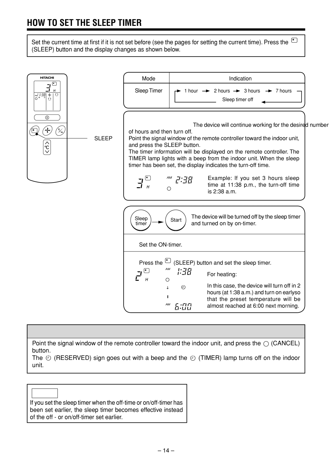 Hitachi RAS-25YHA / RAC-25YHA RAS-35YHA / RAC-35YHA INDOOR UNIT instruction manual HOW to SET the Sleep Timer 