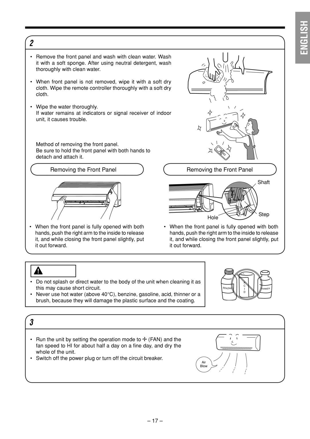 Hitachi RAS-25YHA / RAC-25YHA RAS-35YHA / RAC-35YHA INDOOR UNIT instruction manual Cleaning of Front Panel 